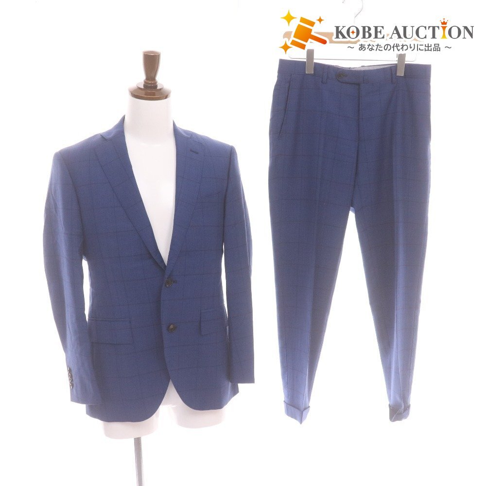 ■ THE SUIT COMPANY スーツ セットアップ 上下 長袖 ジャケット アウター パンツ ボトムス チェック柄 メンズ W80cm (M相当) ネイビー系拍卖