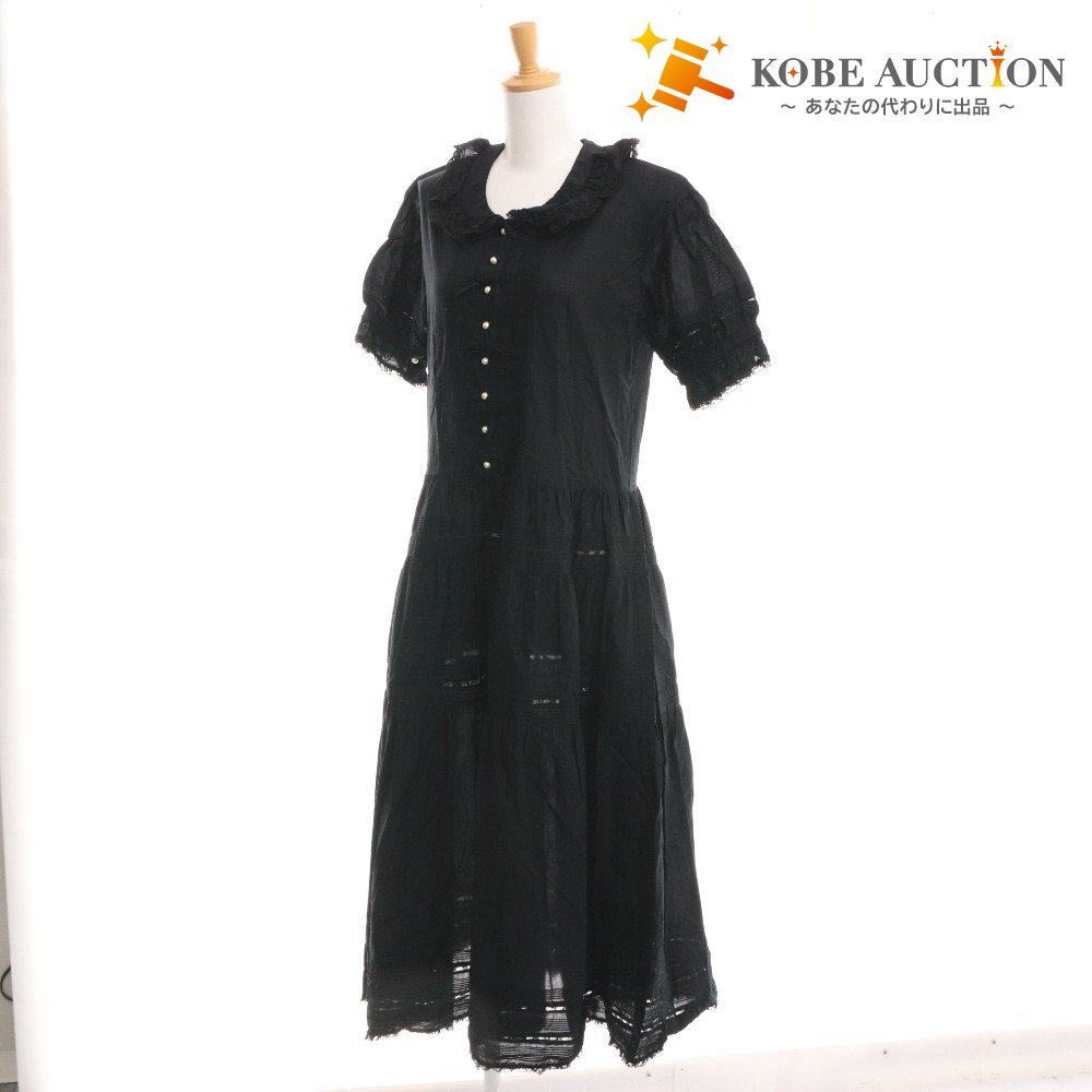 ■ ワンダフルワールド カネコイサオ ワンピース 半袖 トップス ボトムス フリル リボン パール 肩パッド レディース ブラック拍卖