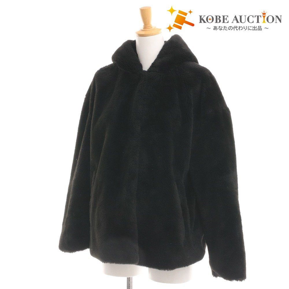 ■ ザラ ZARA ジャケット コート ブルゾン 長袖 トップス フェイクファー フード レディース M ブラック拍卖