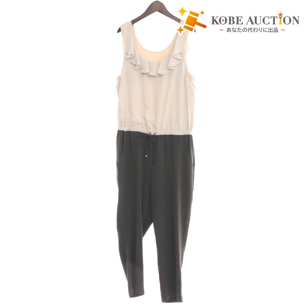 ■ グレースコンチネンタル ダイアグラム フリル サロペット ノースリーブ 07326411 無地 レディース 38 アイボリー ダークグレー 未使用拍卖