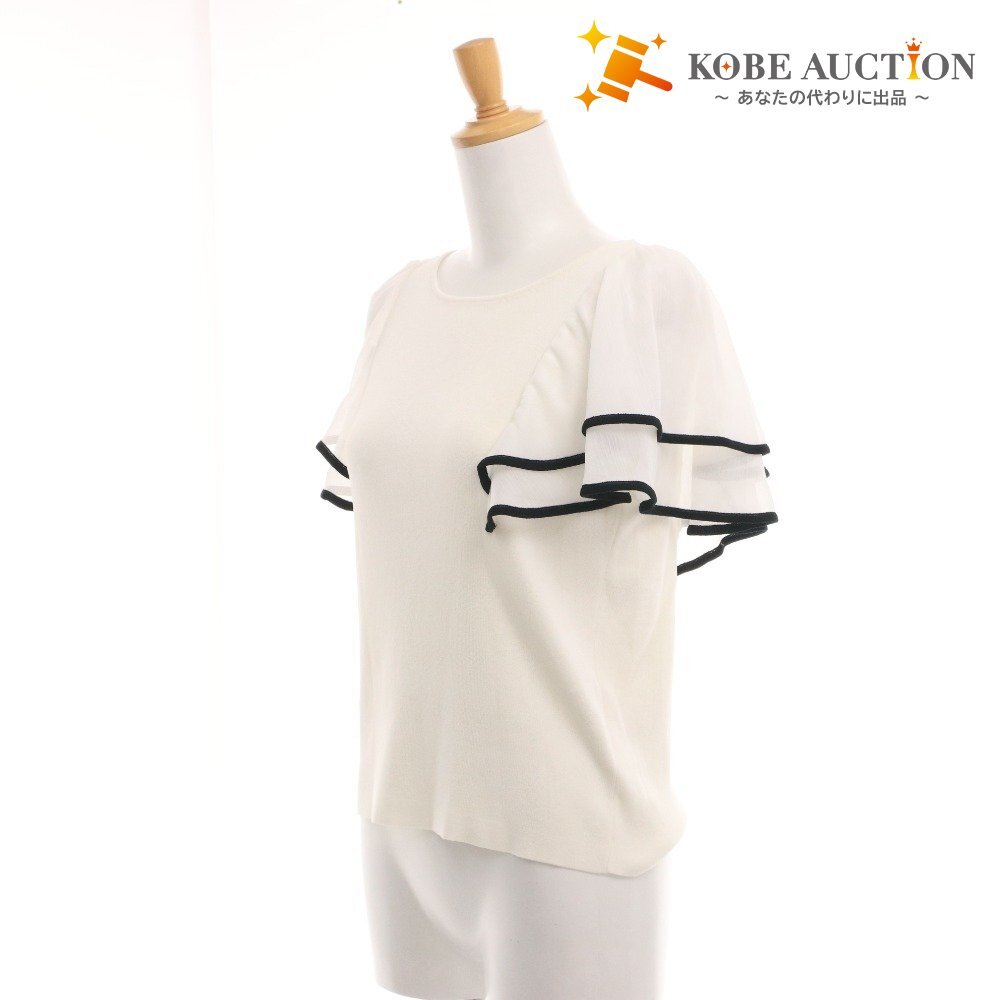 ■ グレースクラス ニット 半袖 0223243125 トップス シフォン フリル袖 薄手 パイピング レディース 36(S相当)ホワイト タグ付き 未使用拍卖