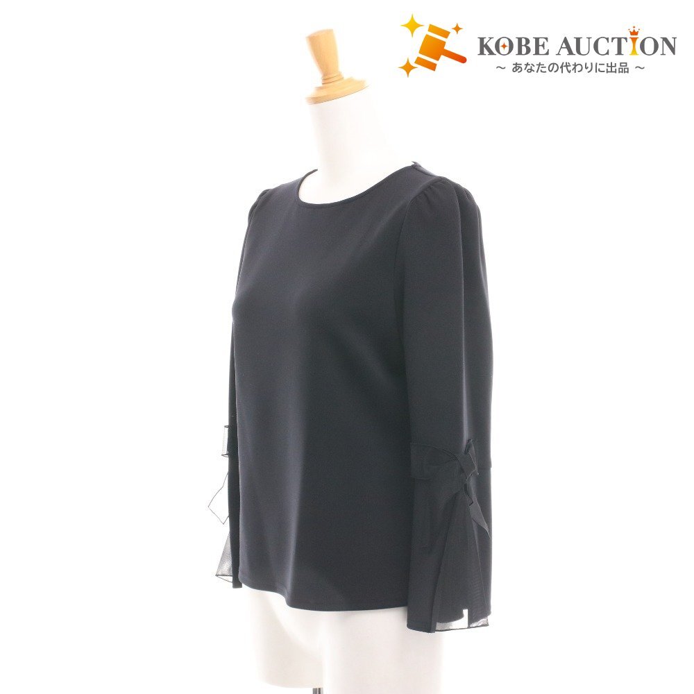 ■ エムズグレイシー カットソー 長袖 YB-015302 トップス リボン 日本製 高品質 レディース 40(L相当)ブラック タグ付き 未使用拍卖