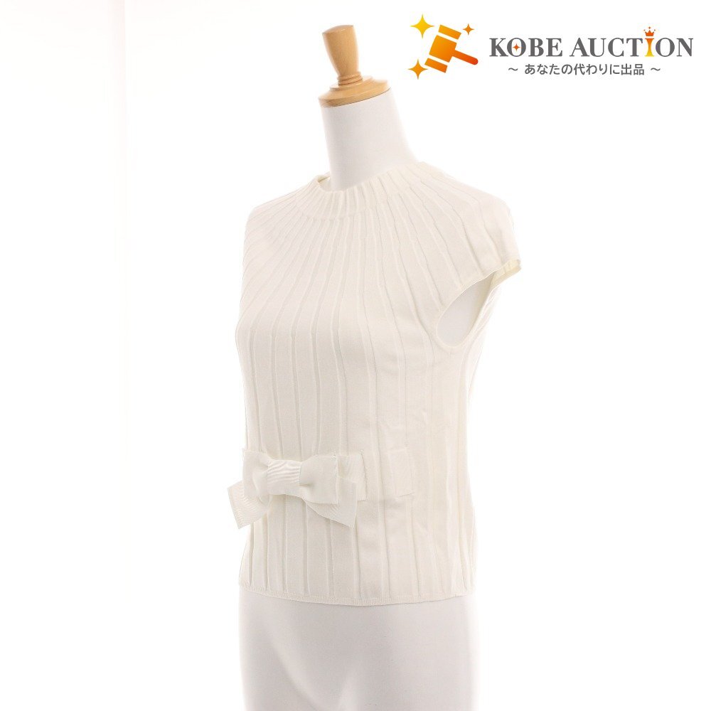 ■ エムズグレイシー ニット 半袖 GL-018343 トップス リボン フレンチスリーブ レディース 40(L相当)ホワイト タグ付き 未使用拍卖