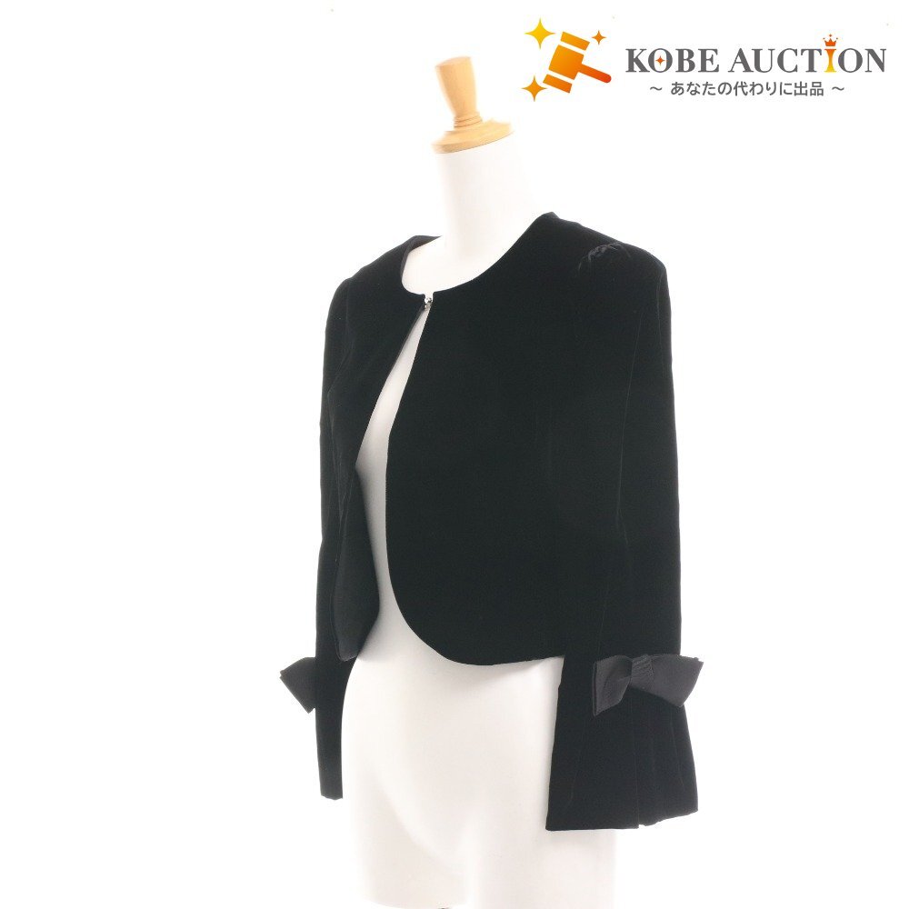 ■ エムズグレイシー ノーカラージャケット 長袖 SW-724509 トップス 日本製 ベルベット レディース 40(L相当)ブラック タグ付き 未使用拍卖