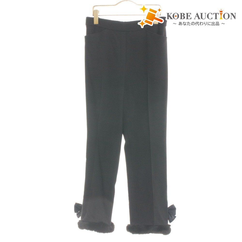 ■ エムズグレイシー テーパードパンツ ロング EA-016508 ボトムス 日本製 ファー リボン レディース 40(L相当)ブラック タグ付き 未使用拍卖