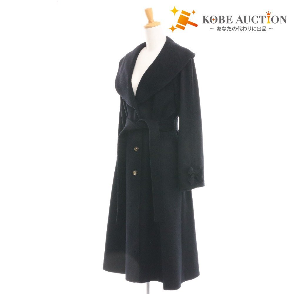 ■ エムズグレイシー ロングコート 長袖 TD-319620 日本製 ビッグカラー レディース 40(L相当)ブラック タグ付き 未使用拍卖