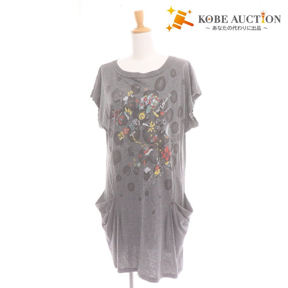 ■ イオコムイオ チュニック 半袖 02114418 トップス ポケット プリント フレンチスリーブ レディース 40(L相当)グレー拍卖