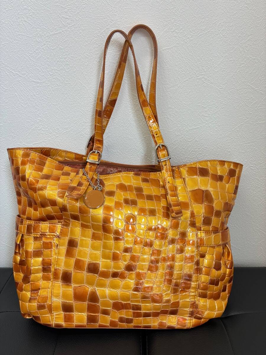 ★☆COCCO FLORE エナメル 黄色系 タイル調 ハンドバッグ ショルダーバッグ 合成皮革 №24拍卖