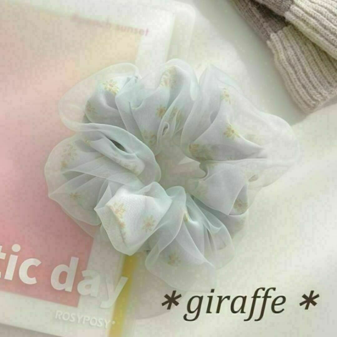 E043 匿名配送 ブルーフラワーシュシュ シフォン 透かし 花柄 ヘアゴム拍卖