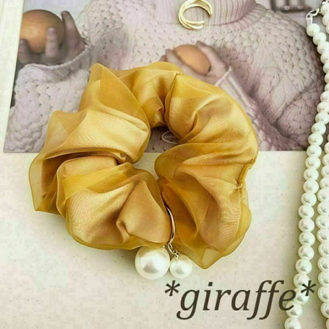 E087 匿名配送 シュシュ パール チャーム ブラウン ヘアゴム ヘアアクセサリー 髪ゴム拍卖