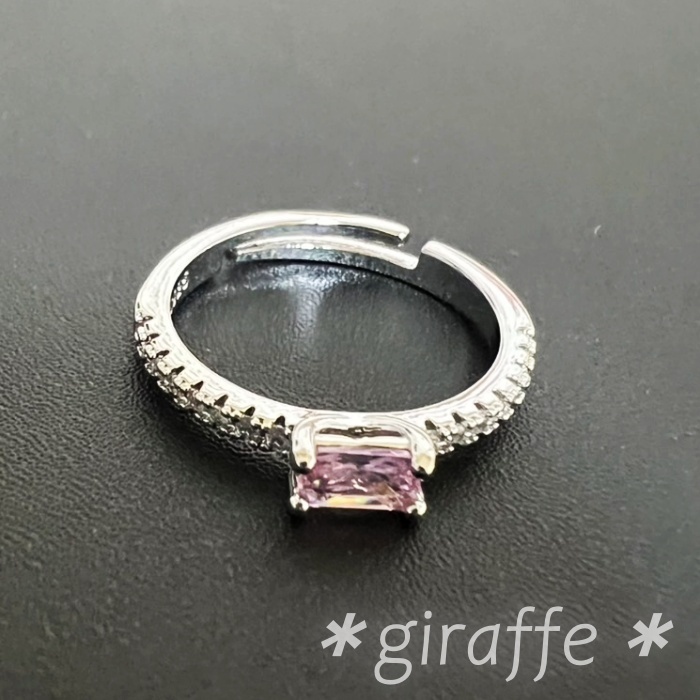 A355 匿名配送 指輪 レディース ピンクジルコニア リング s925 シルバー スクエア 長方形 フリーサイズ サイズ調節可能拍卖