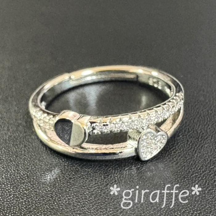 A993 匿名配送 指輪 レディース リング ハート 二連 ジルコニア シルバー フリーサイズ サイズ調節可能 プラチナ仕上げ シンプル 高級感拍卖