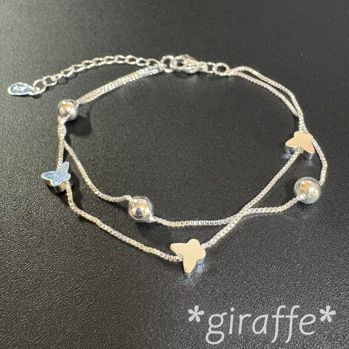 D098 匿名配送 ブレスレット レディース チェーン シルバー s925 蝶々 バタフライ アジャスター有り 二重チェーン 清楚 かわいい おしゃれ拍卖