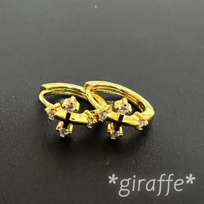 B593 匿名配送 リングピアス ゴールド ジルコニア 十字架 クロス フープピアス レディース ピアス拍卖