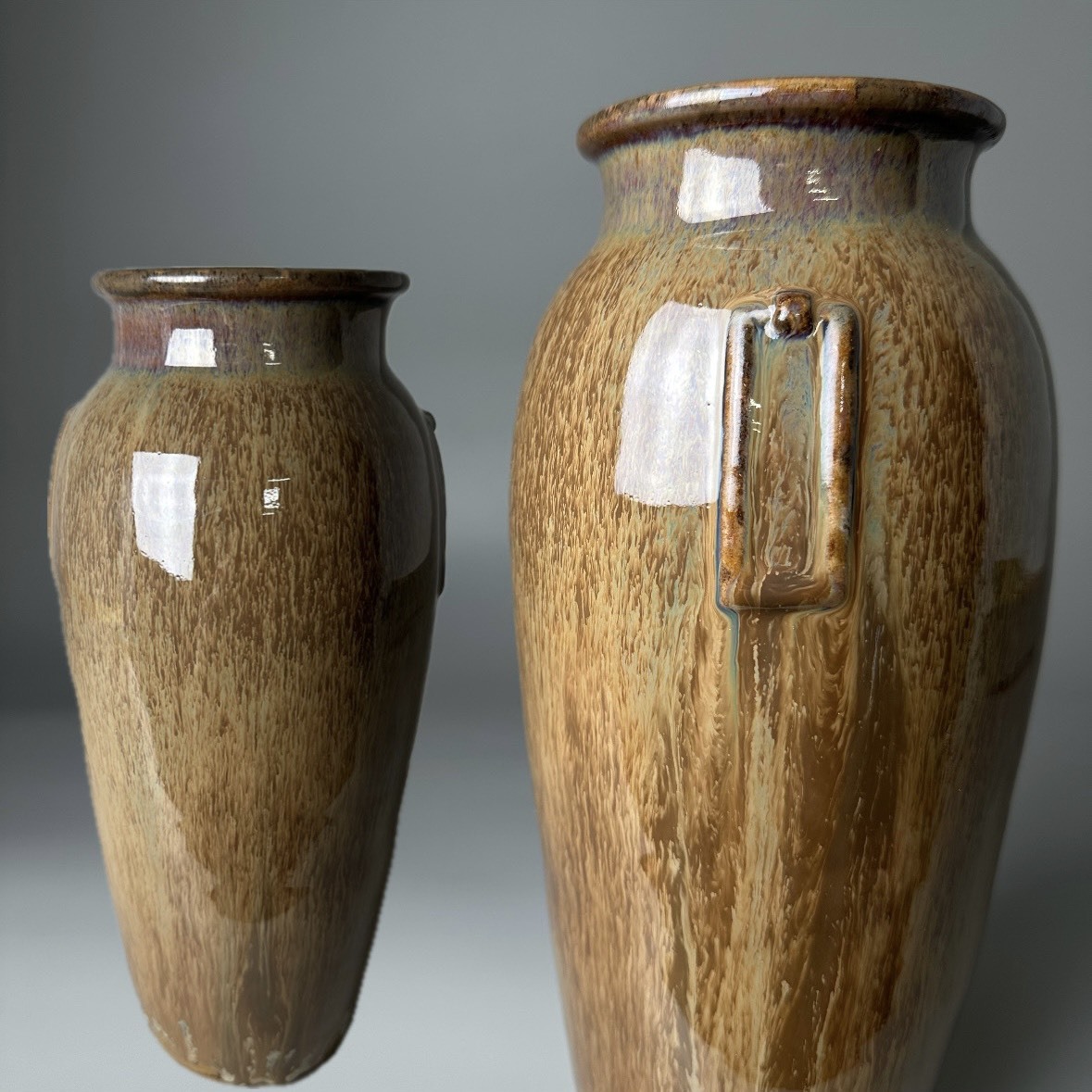 コレクター買取品 中国美術 双耳花瓶 26.5㎝ 唐物 釉薬 花入 花器 飾壺 中国古玩 飾物 置物 時代物拍卖