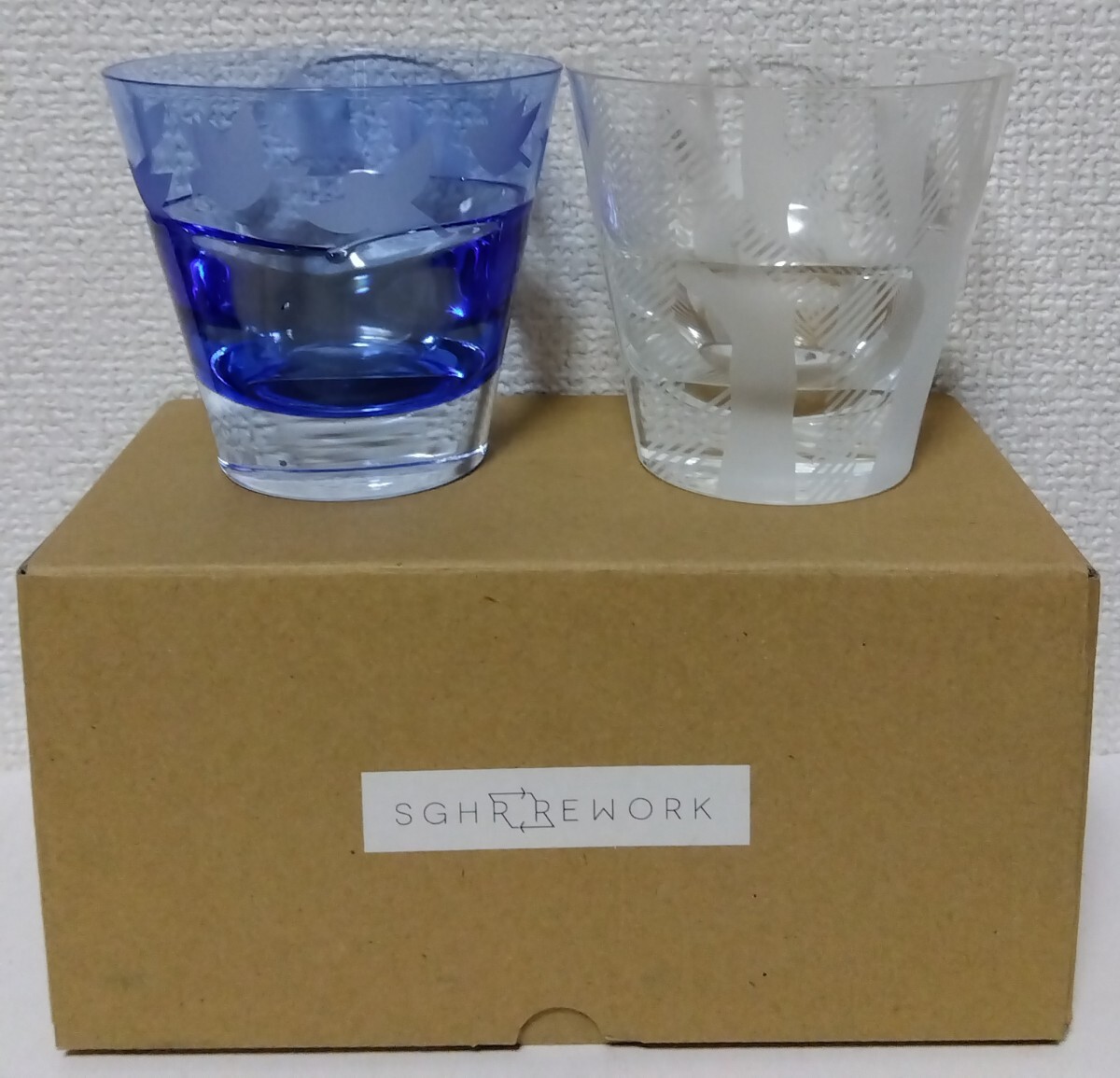 ◎SGHR REWORK 砂彫 サンドブラスト デュオ・オールド【バード】【フォレスト】2点セット 菅原工芸硝子 スガハラガラス拍卖