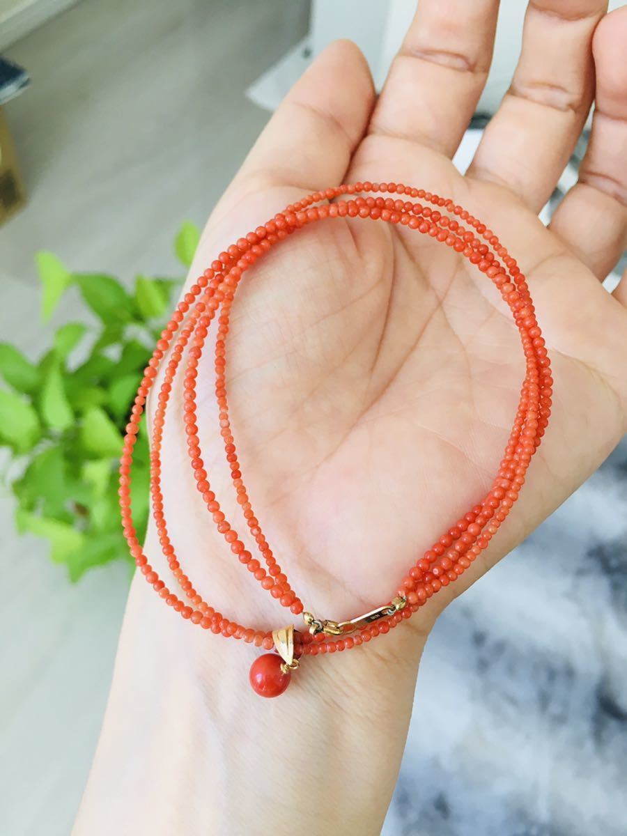 珊瑚2連 ネックレス 珊瑚 K18拍卖