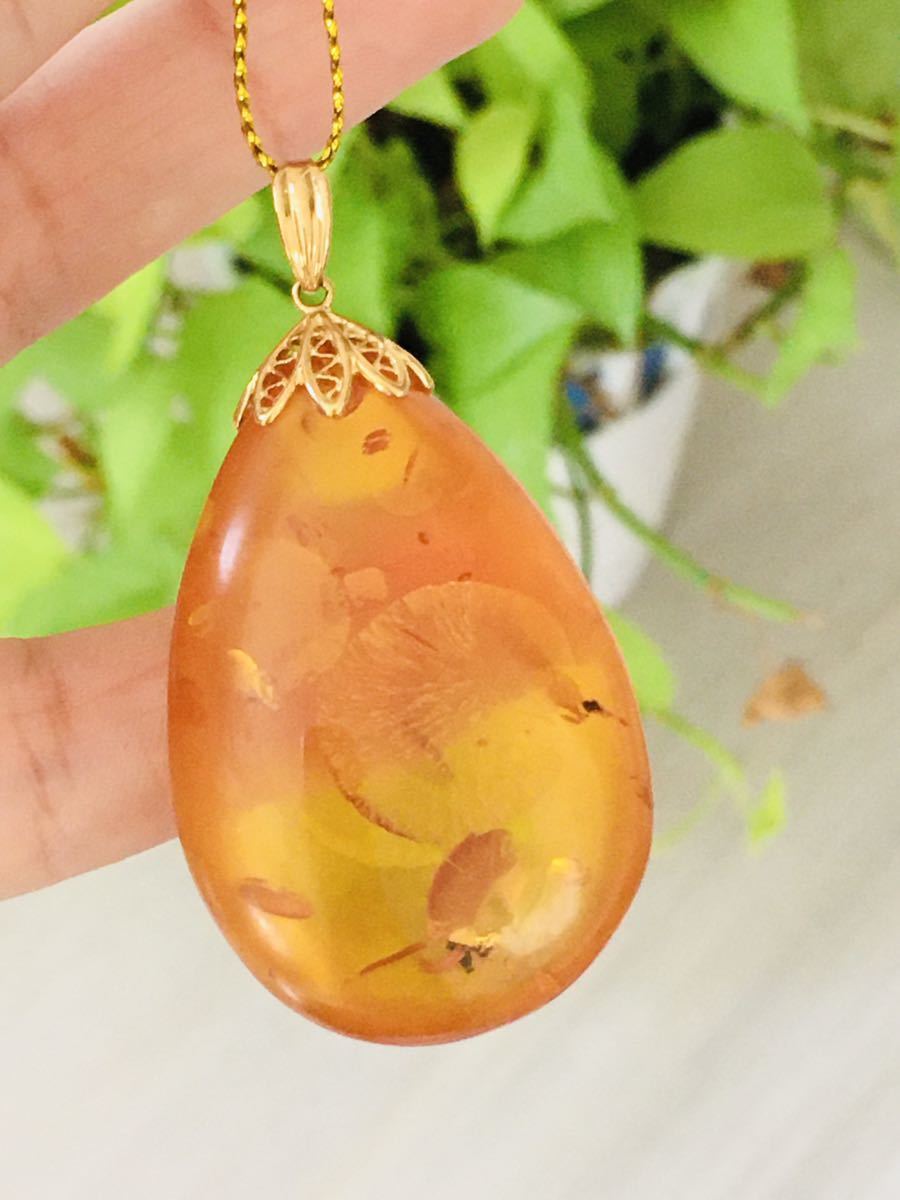 アンバー、琥珀 ネックレス ペンダントトップ K18拍卖