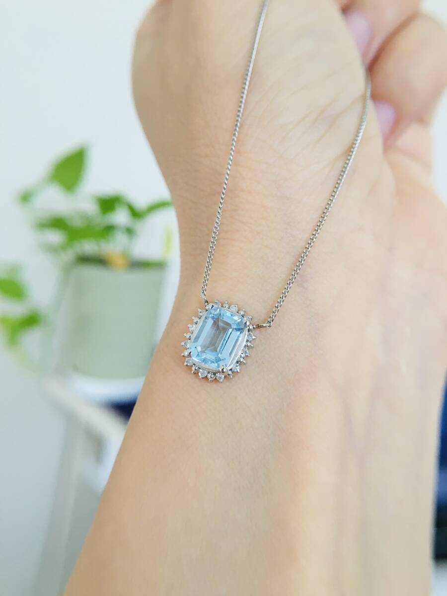 ブルートパーズ ダイヤ ネックレス ペンダント Pt850 プラチナ拍卖