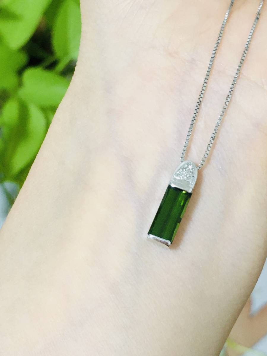 トルマリン ダイヤ ペンダント ネックレス K14 ホワイトゴールド拍卖