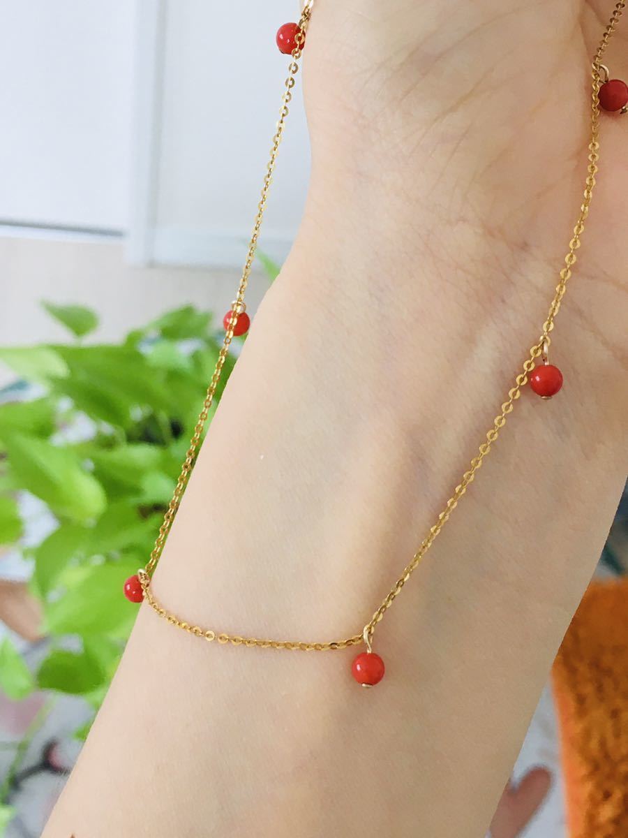 珊瑚 サンゴ デザイン ネックレス K18 Au750拍卖