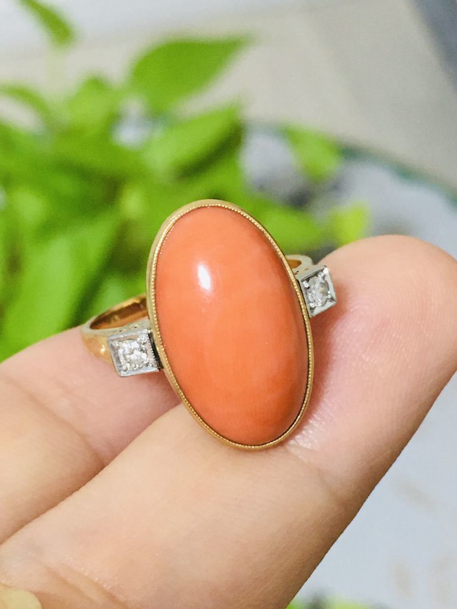 サンゴ珊瑚 ダイヤ リング 指輪 K18拍卖