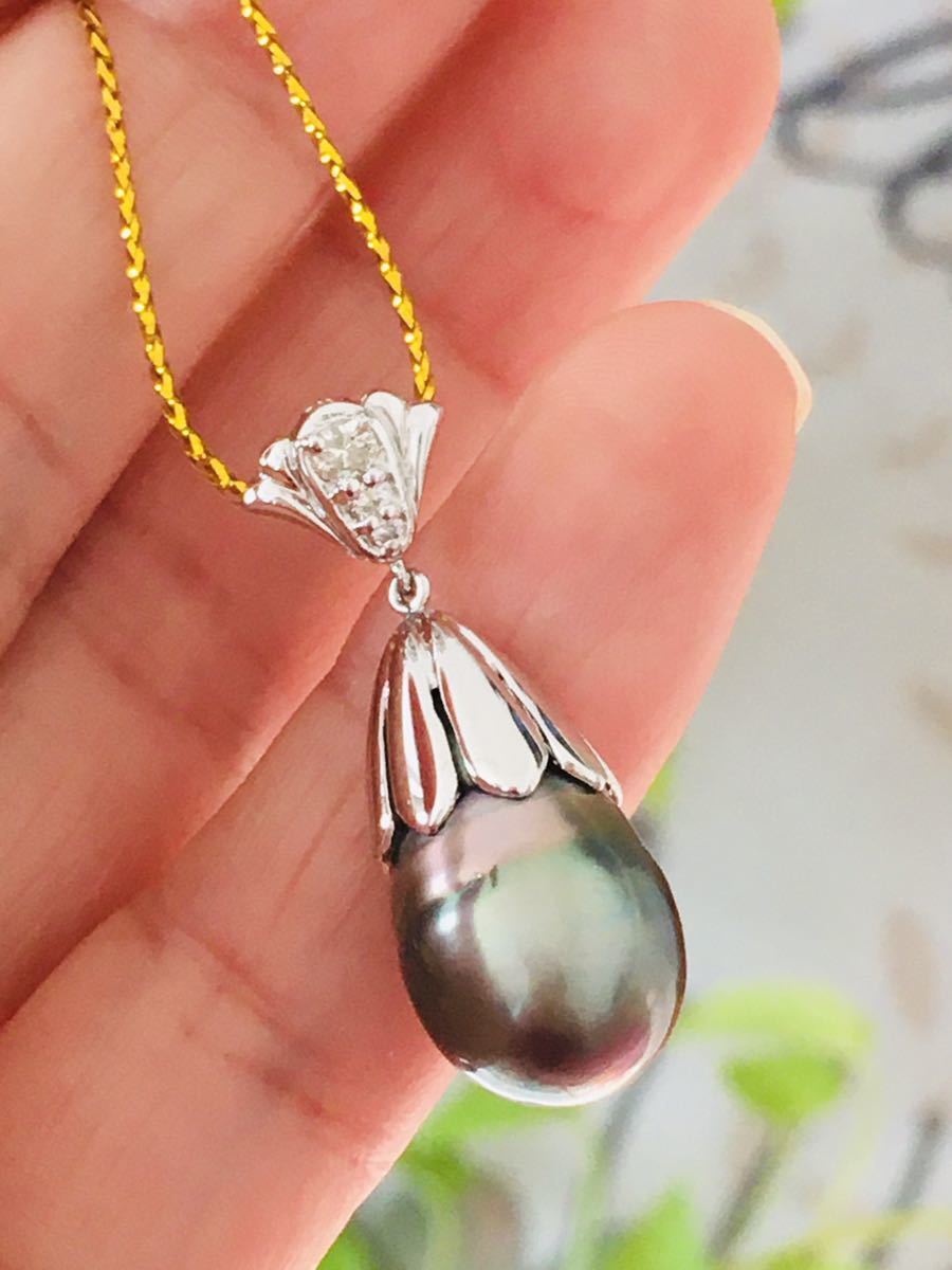 黒蝶真珠 ダイヤモンド ネックレス ペンダント Pt900 K14拍卖