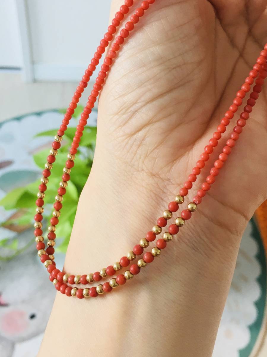 珊瑚 サンゴ 二連 ネックレス K18拍卖