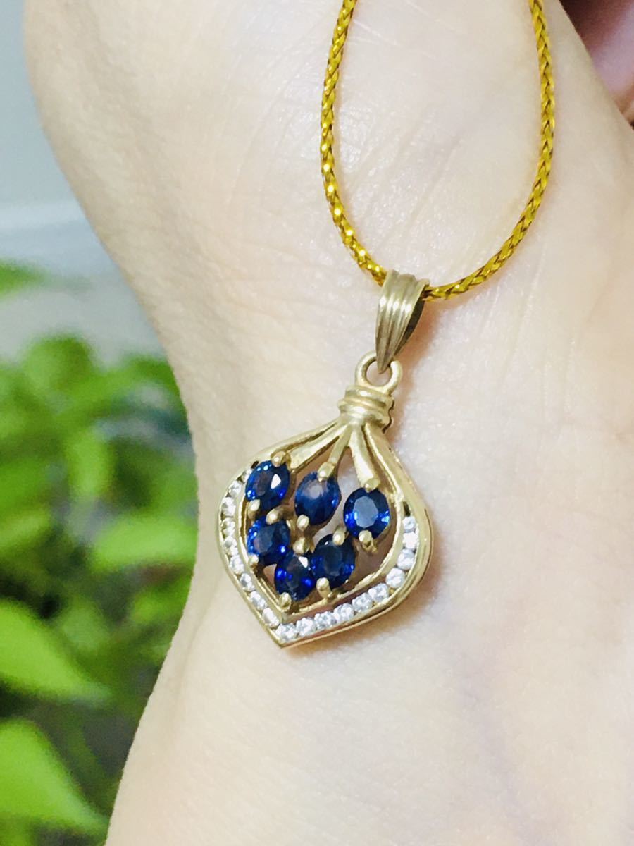 サファイヤ ダイヤモンド ダイヤ ネックレス ペンダント K14拍卖