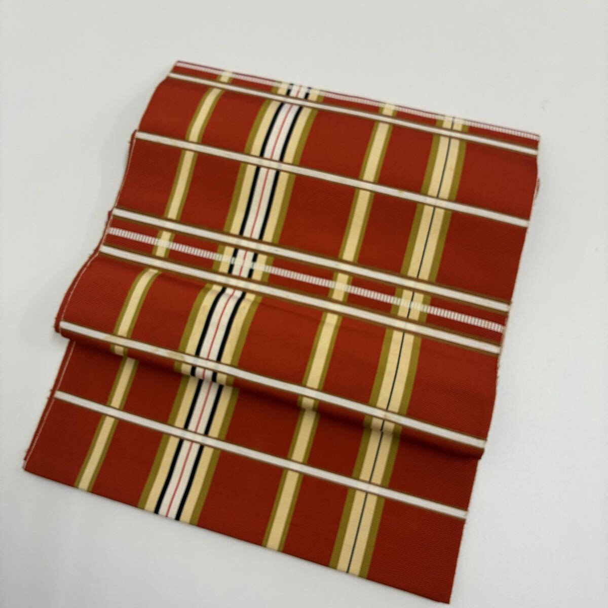 本場筑前博多織 名古屋帯 正絹 格子 八寸 F-320拍卖