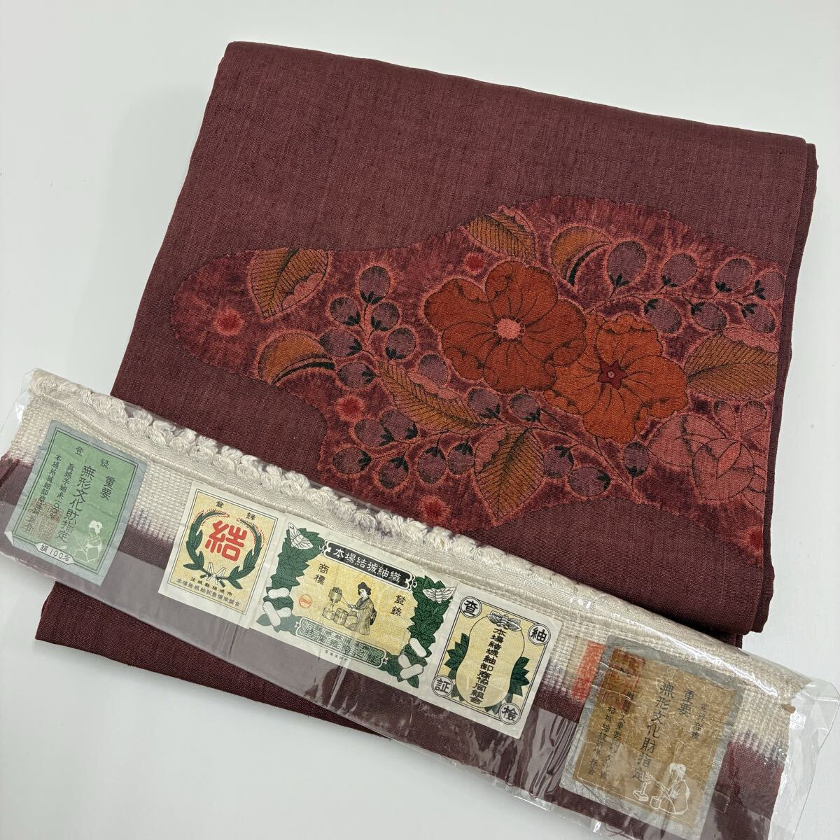 本場結城紬 無形重要文化財 名古屋帯 正絹 辻が花 染め F-342拍卖