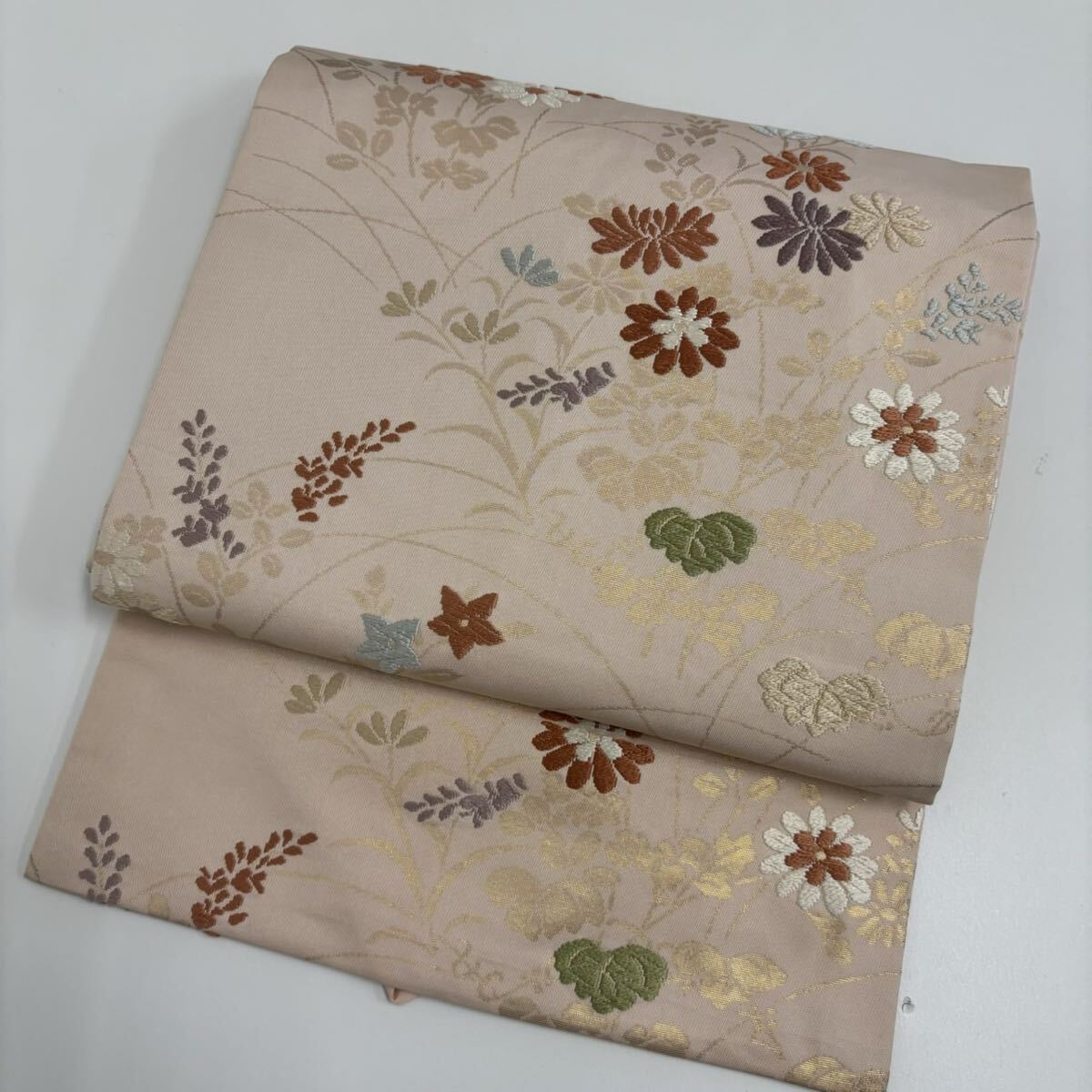 名古屋帯 唐織 金彩 上品な織り出し 九寸 正絹 着物 F-505拍卖