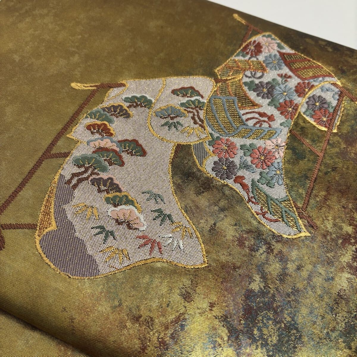 名古屋帯 正絹 引箔 衣桁に美しい着物 九寸 F-644拍卖