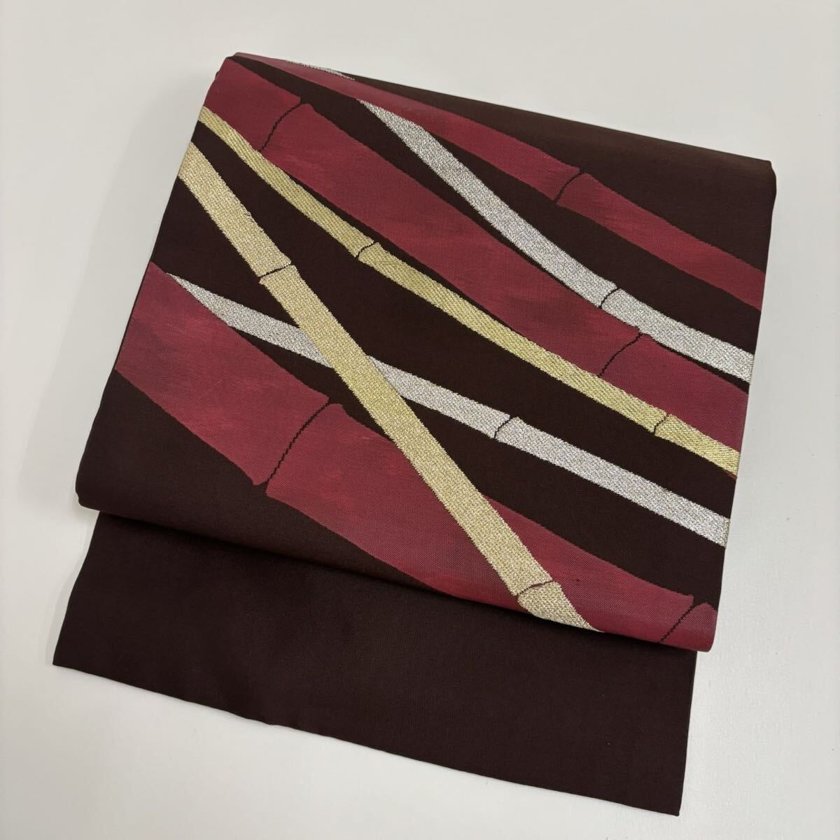 名古屋帯 正絹 金彩銀彩 竹の織出し F-651拍卖