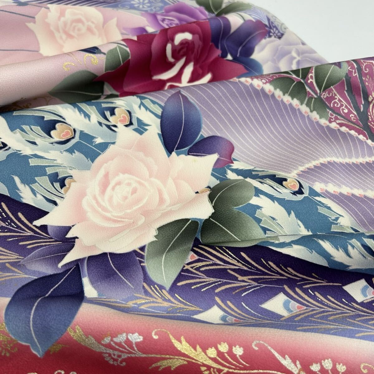 振袖 正絹 美しい花の染め 金彩 羽 F-616拍卖