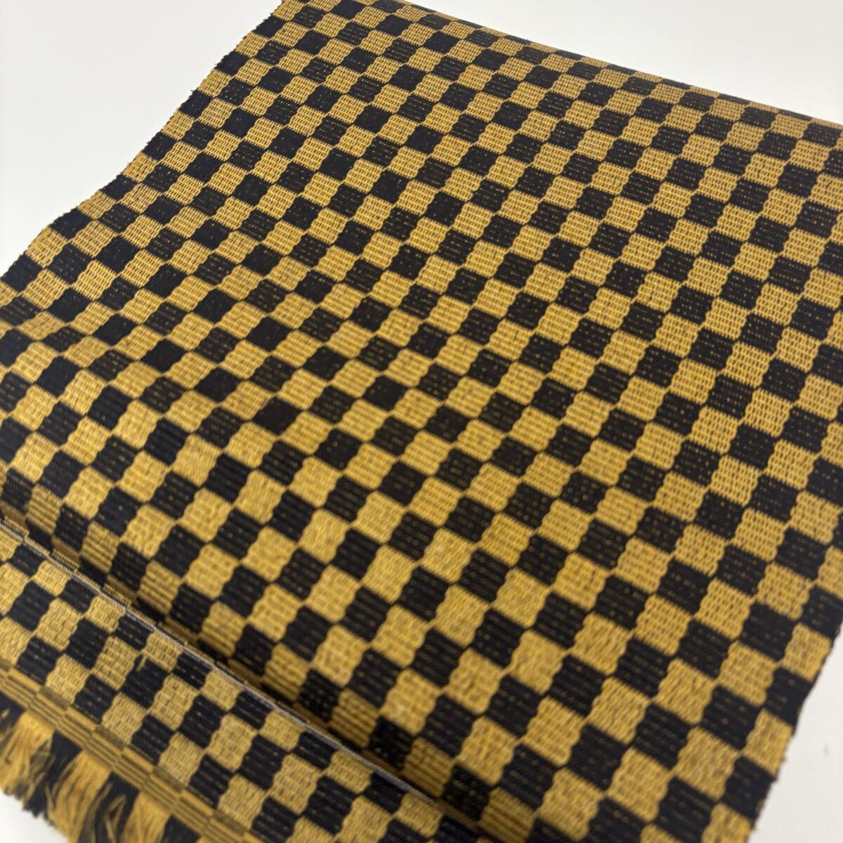 本場黄八丈 名古屋帯 市松 正絹 八寸 着物 F-840拍卖