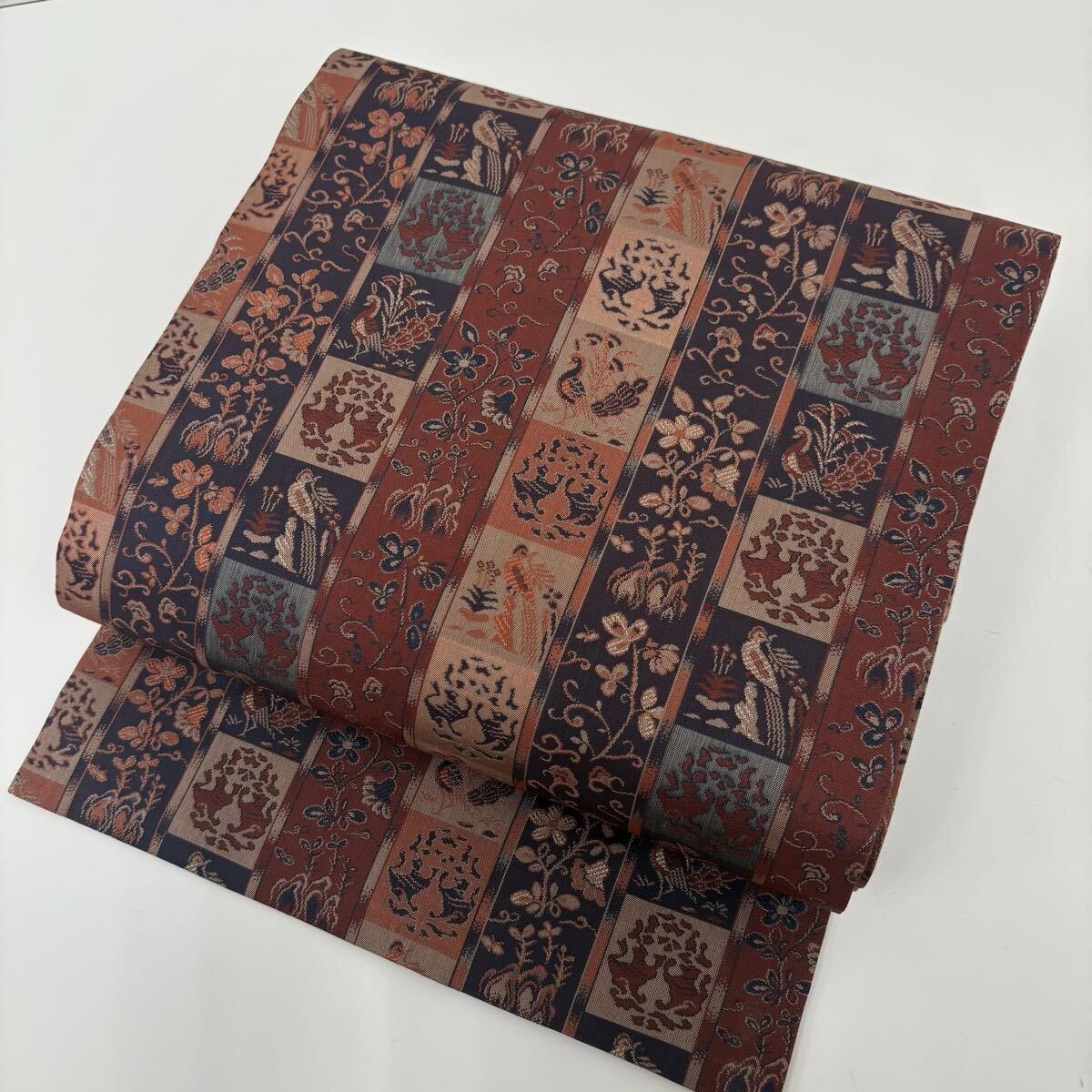 名古屋帯 正絹 更紗の上品な織出し 全通 九寸 着物 F-856拍卖