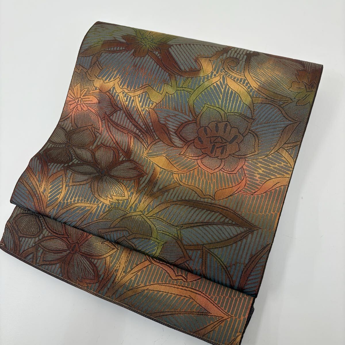 本場筑前博多織 名古屋帯 正絹 美しい花織出し 八寸 着物F-868拍卖