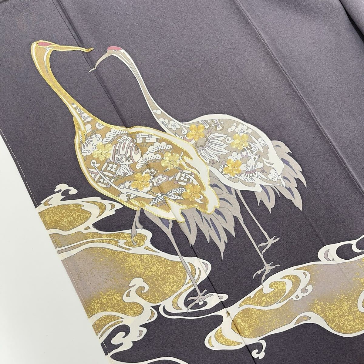 圧巻 色留袖 金駒刺繍の鶴 宝尽くしの染め すこやかガード加工 紋なし 正絹 着物 F-701拍卖