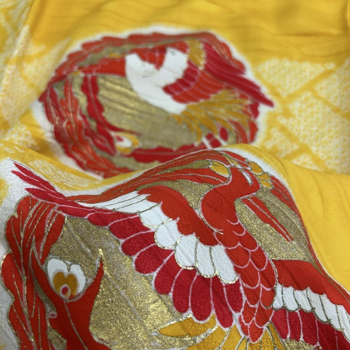 アンティーク着物 鳳凰の染め 粋な加工 正絹 着物 F-724拍卖