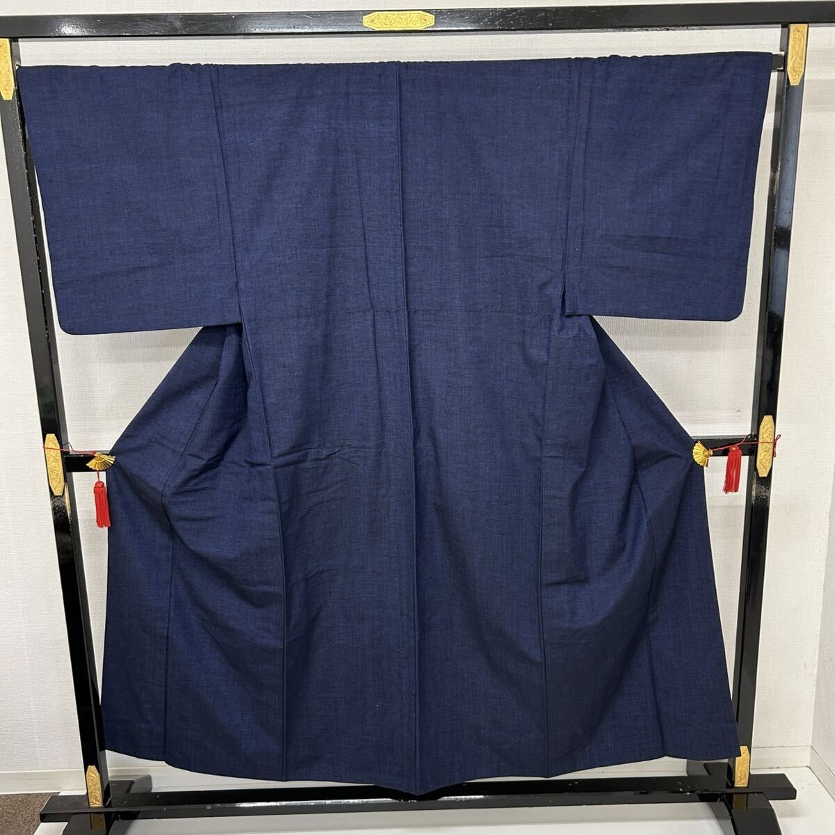 男着物 本場結城紬 真綿紬 藍 正絹 着物 F-734拍卖