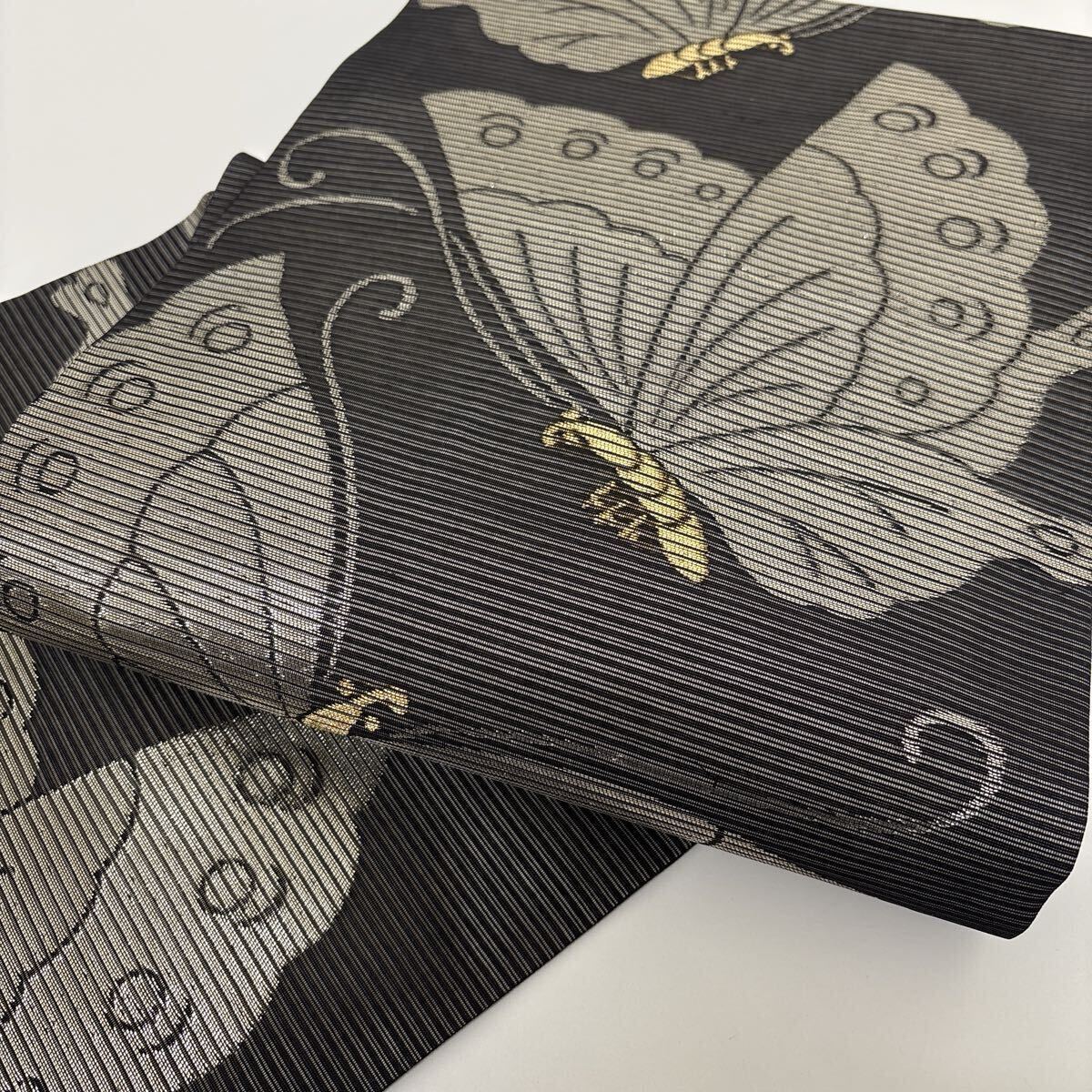 夏帯 名古屋帯 絽綴れ 蝶々 可愛い織出し 九寸 正絹 着物 F-932拍卖