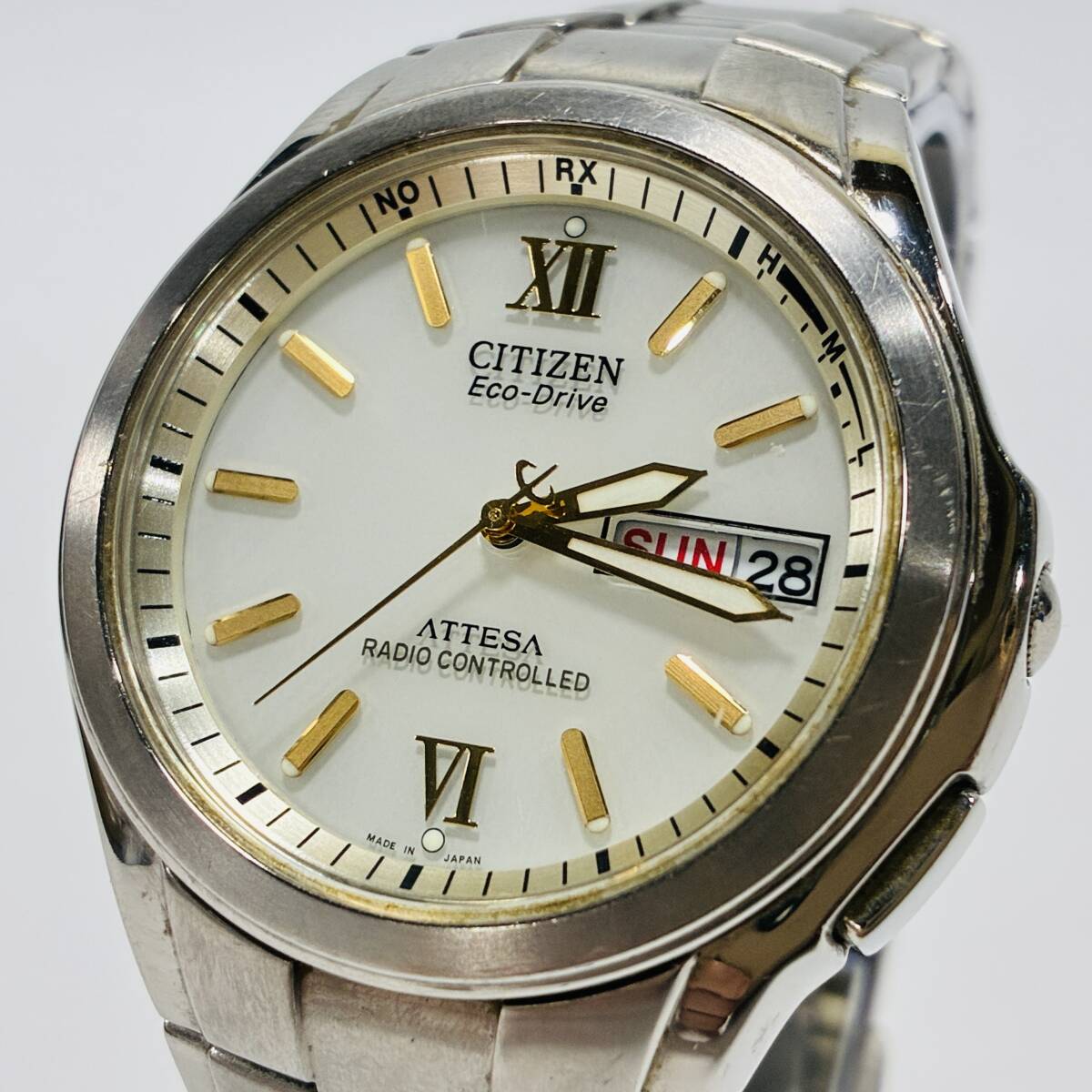 【63976C】稼働品 CITIZEN シチズン アテッサ ソーラー電波時計 H100-TO10431 メンズ腕時計 現状品 経年保管品拍卖