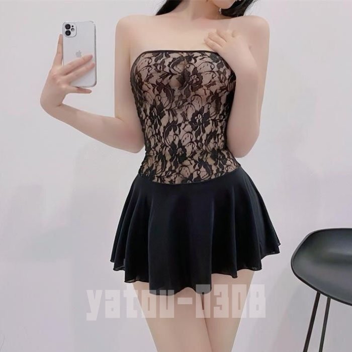 H603 コスプレウェア 透け透け レース ベアトップ ミニスカート ワンピース ベビードール セクシーランジェリー ナイトウェア拍卖