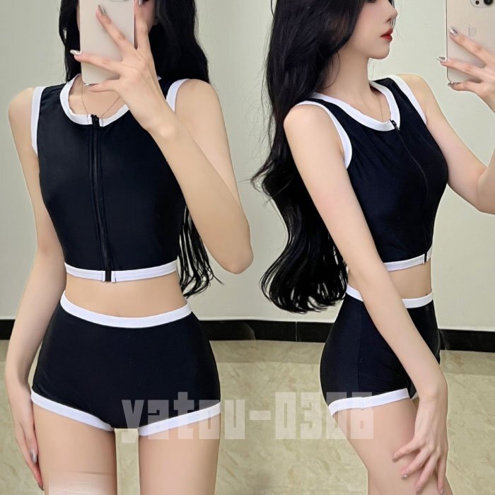 H801 スイムウェア パット入 ファスナー付トップス ショートパンツ 競泳水着 スポーツウェア sexyランジェリー 拍卖