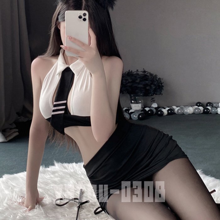 H116 コスプレウェア ネクタイ ホルターネック トップス ミニスカート Tバック OL 秘書 セクシーランジェリー ナイトウエア拍卖