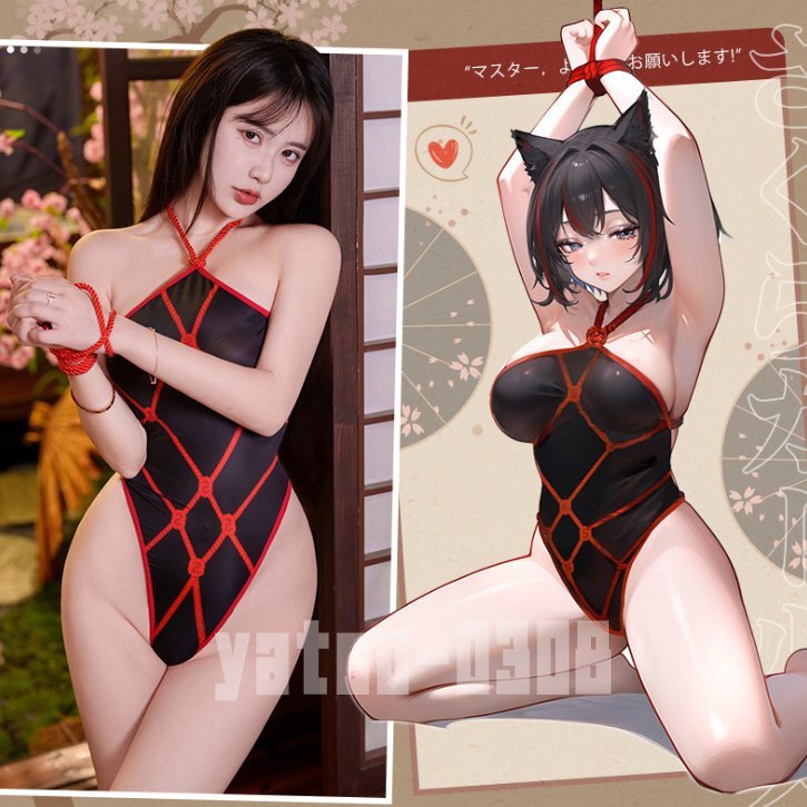 K093 コスプレウェア 亀甲縛りプリント オープンクロッチ ハイレグレオタード 拘束ロープ セクシーランジェリー ナイトウェア拍卖