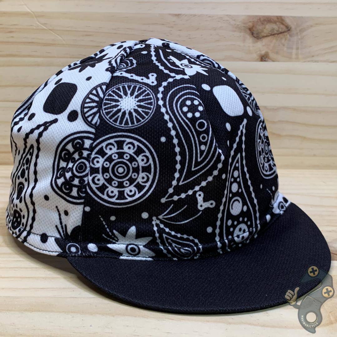 【新品】サイクリングキャップ サイクルキャップ ヘルメットの下にも! モノクロ フラワー拍卖