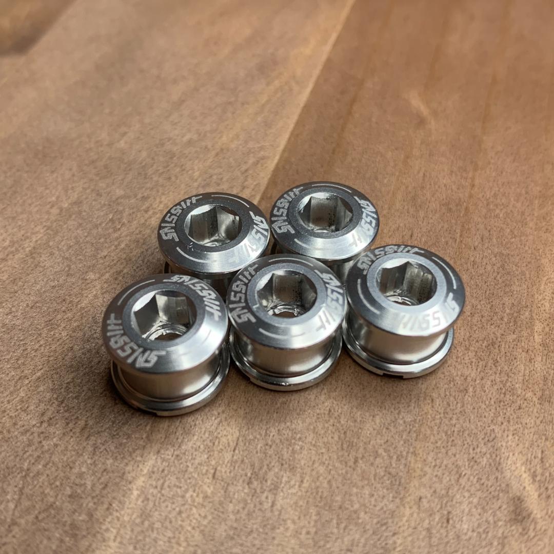 【新品】超軽量アルミ チェーンリングボルト シングル用 シルバー 5個セット拍卖