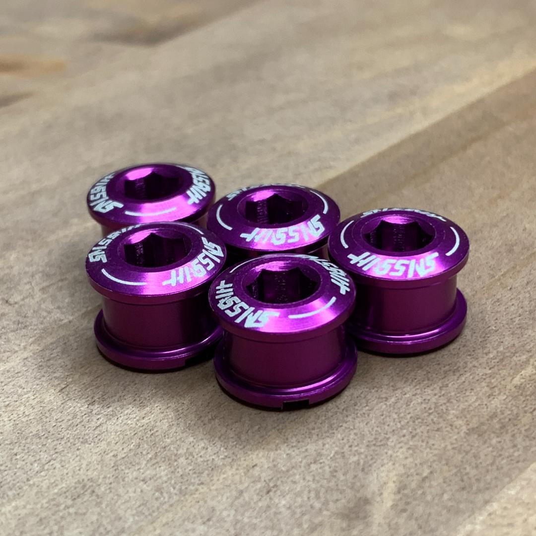 【新品】超軽量アルミ チェーンリングボルト シングル用 パープル 5個セット拍卖